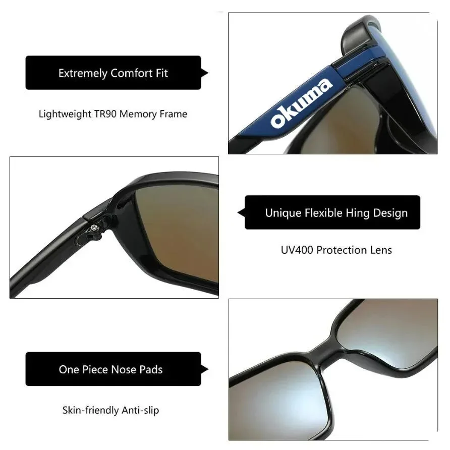 نظارات شمسية مستقطبة من OKUMA UV400 للجنسين للصيد في الهواء الطلق وصيد الأسماك وركوب الدراجات والقيادة