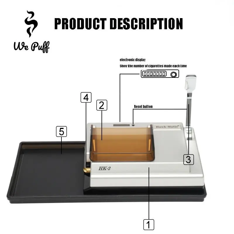 HK-2 5.5/6.5/8mm Tube Electric Automatic Cigarette Maker Tobacco Injector Roller Filling Rolling Machine Pipe Smoking Accessorie