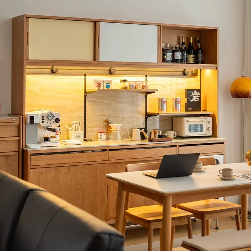 

Nordic solid wood dining side cabinet against the wall Kitchen travertine rock slab Middle antique living room storage locker