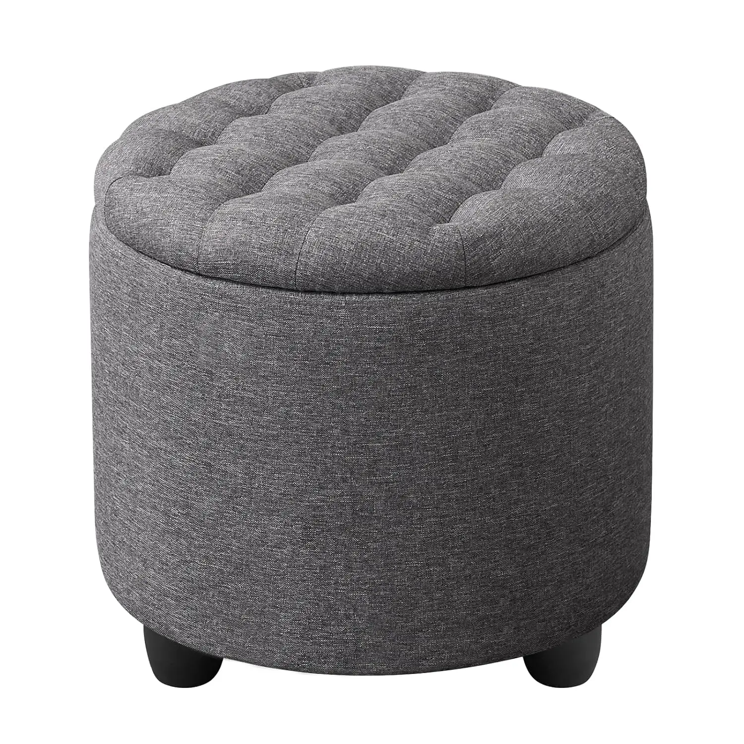 Round Storage Ottoman with Cover Lid, Tufted Round Ottoman with Storage Linen Fabric Ottomans for Living Room, Customized