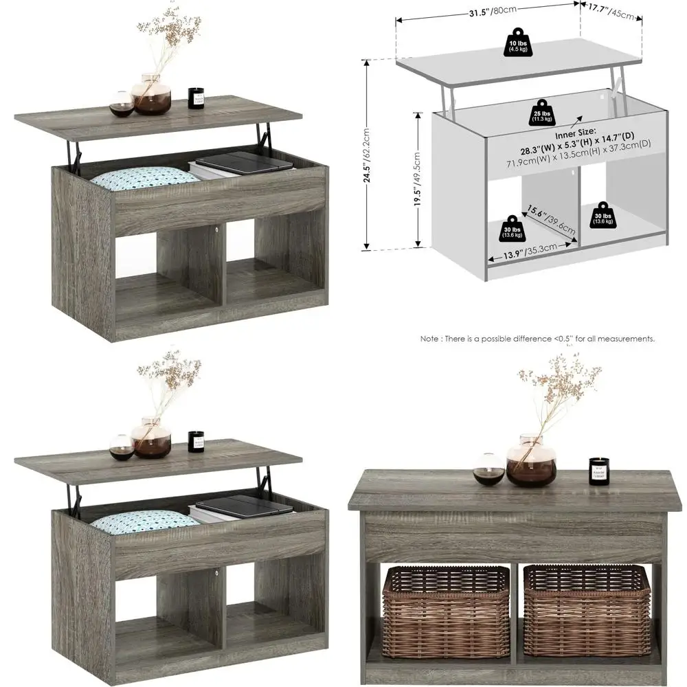 

French Oak Grey Jensen Coffee Table with Lift Top and Secret Storage