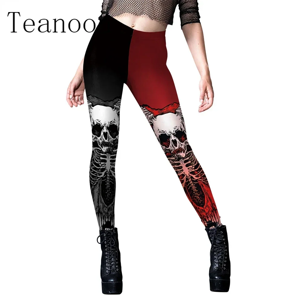 Leggings da donna nero rosso Splice Skull Print Leggings Sexy Leggings Fitness femminili Push Up Leggins elasticizzati Mujer Halloween