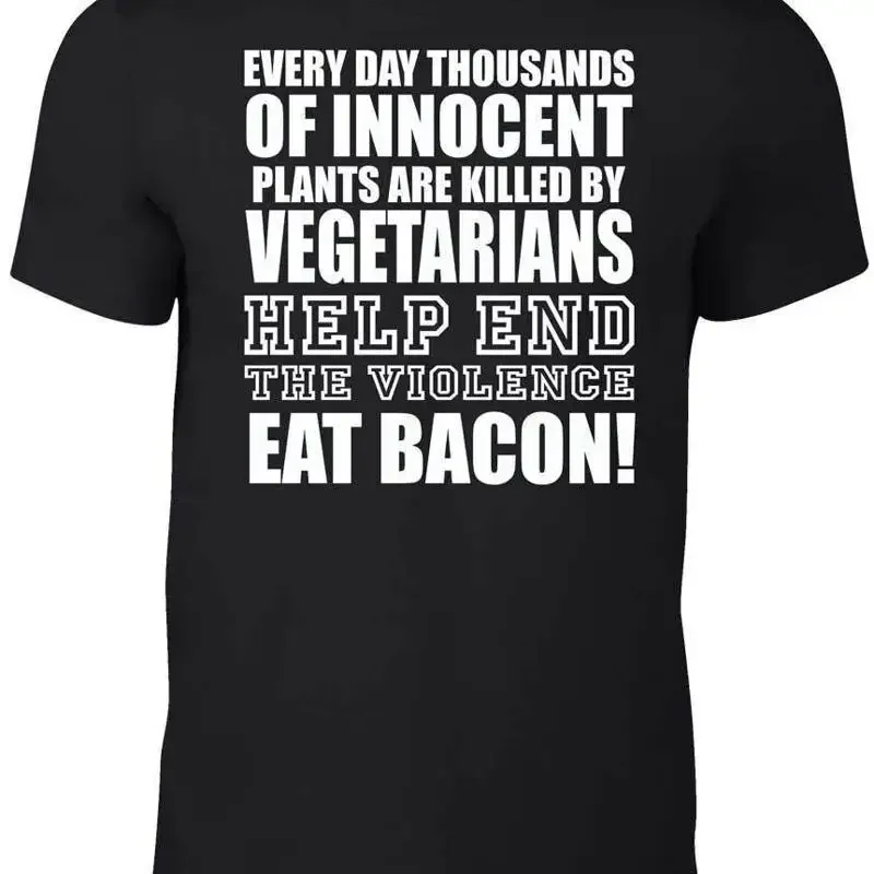 Eat Bacon T-Shirt - Lustiges T-Shirt mit vegetarischen Pflanzen-Motiven, veganer Retro-Witz über Gewalt