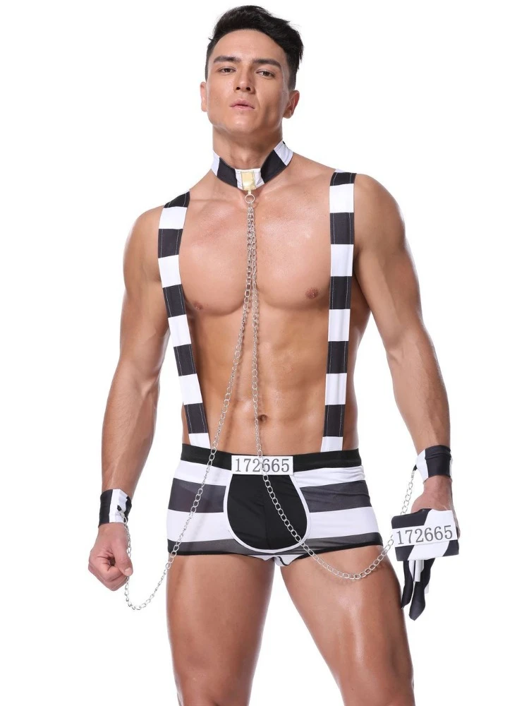 

Униформа для взрослых и мужчин для косплея, мужское нижнее белье для ролевых игр, полосатая одежда для заключенных, одежда для выступления на сцене и баре