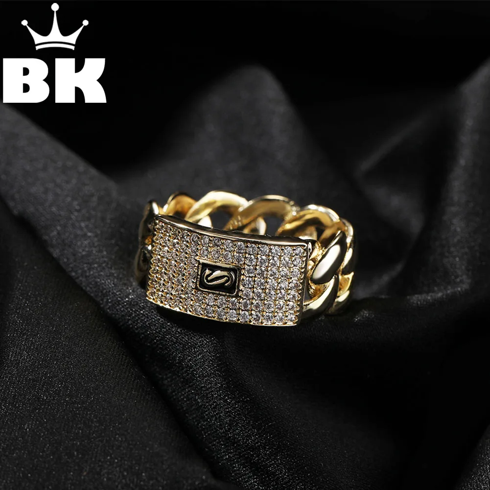 

THE BLING KING 18K Gold Plated All-Around 7 Row Pave Set Zirconia Miami Cuban Ring For Men 9.5mm Width Vintage Hip Hop Jewelry