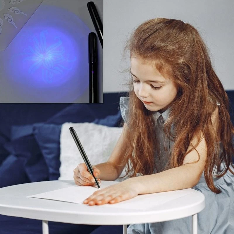 Pena tak terlihat uv penanda ajaib penanda pena untuk menulis pesan rahasia