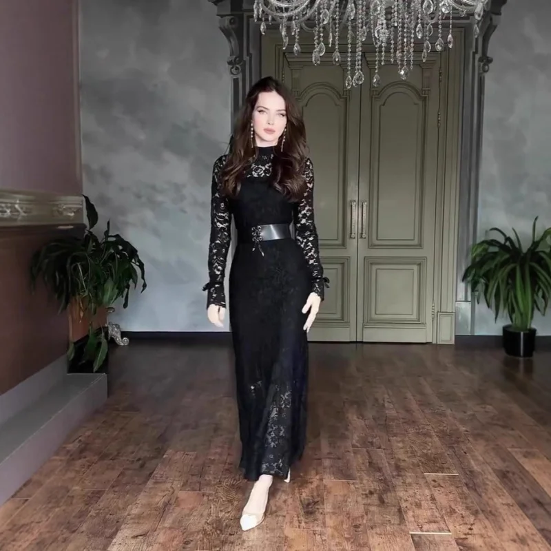 

2025New Winter Soft Sexy Long Sleeve Lace Dress Slim Fit Dress