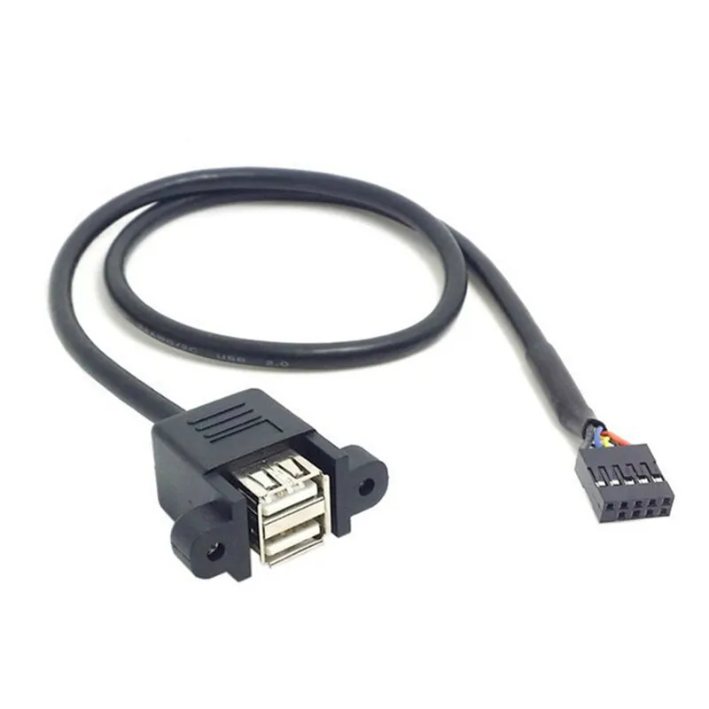 Dual USB 2.0 Type A Female to Motherboard 9 Pin Header Cable with Screw Panel mount Holes 30cm 50cm