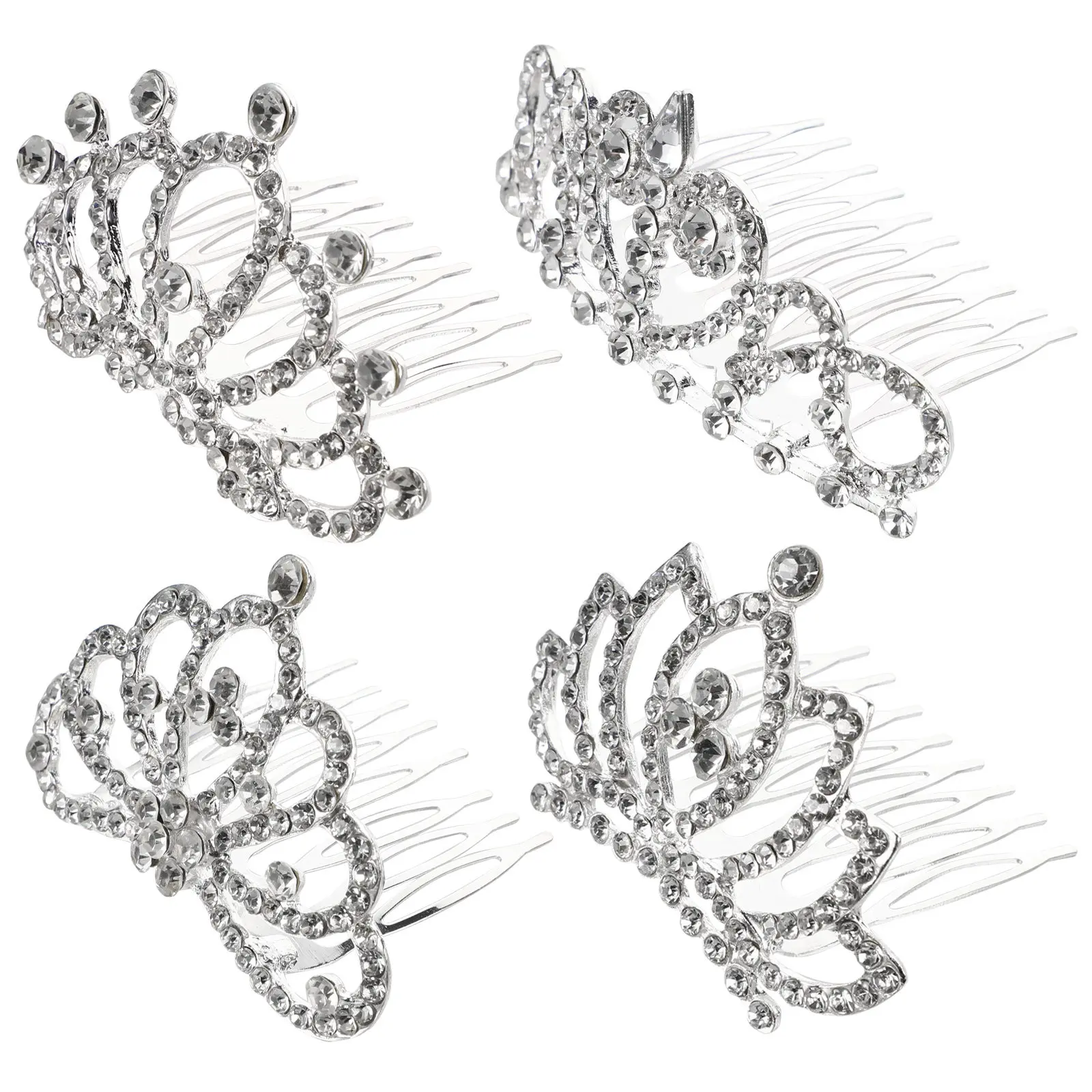 

4Pcs Girls Crown Headdress Rhinestone Tiara Comb Kids Crown Hair Clip Elegant Birthday Party Favor Cupcake Decor Table Setting