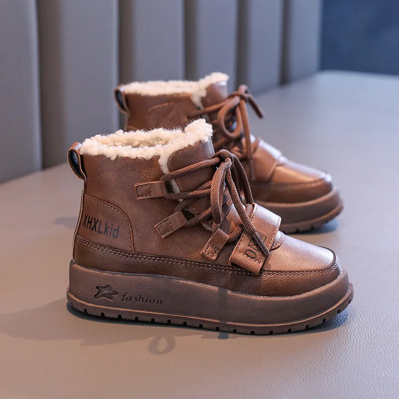 الفتيات الأحذية القطنية الشتاء نمط جديد الفتيان الرجعية الصوف أحذية الأطفال لينة سوليد المضادة للانزلاق الأطفال صوف الضأن حذاء من الجلد #5