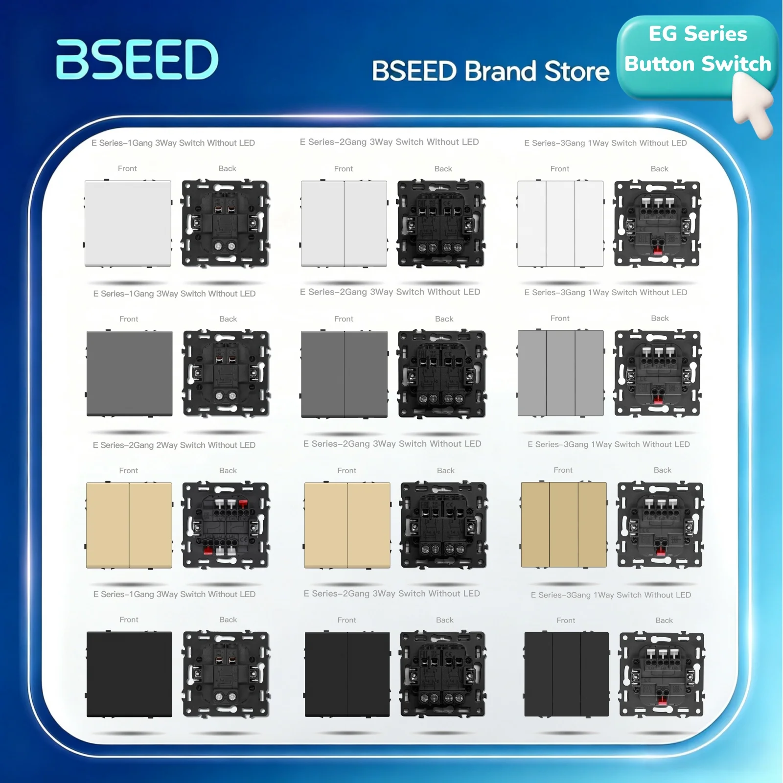 BSEED E Series Mechanical Button Switch Module Part 1/2/3Gang 1/2/3Way Light Switch DIY Component Without Glass Panel