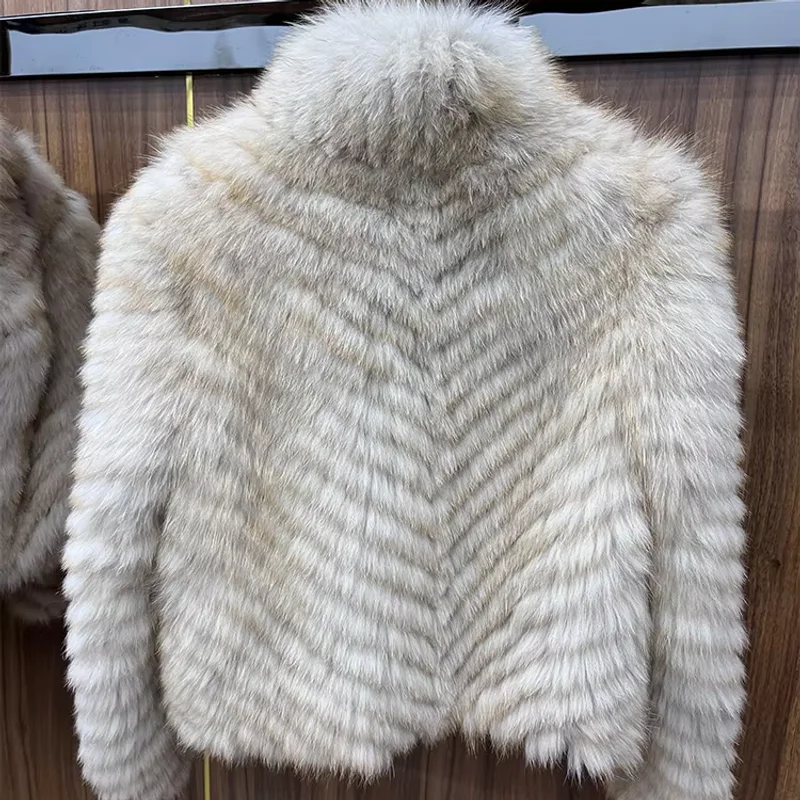 New Fashion Winter Women Fur Coat Real Natural Fox Fur Coat Strip Sewed Toghter Coat Thick Warm Luxury Outerwear Winter Jackets