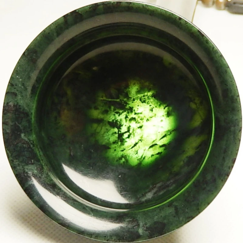 Taza de té de Jade verde oscuro Natural, taza de agua de boca grande, tazón de té de piedra King de medicina, copa de vino