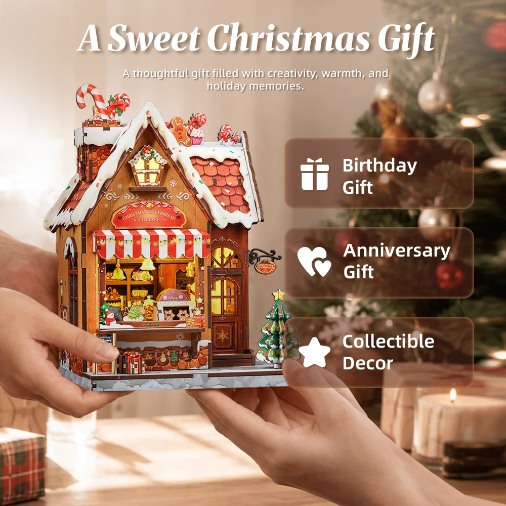 Original CUTEBEE Christmas DIY Miniature Dollhouse Kit Gift for Adults 1:18 Gingerbread House 3D Puzzles Model Building Set