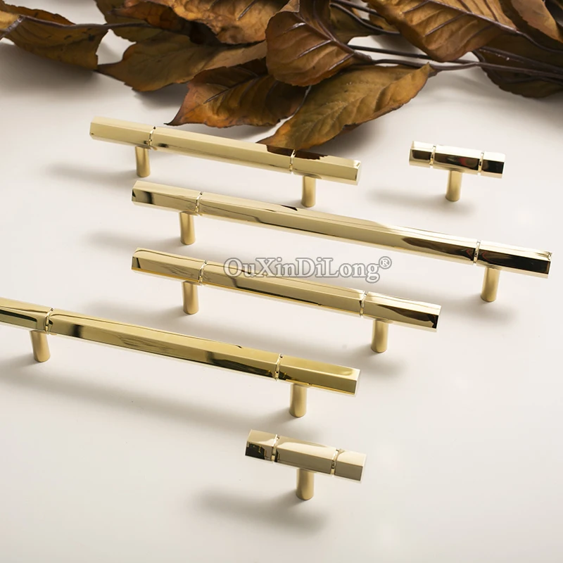 European Luxury 2PCS Solid Pure Brass Gold T-Bar Furniture Handles Drawer Pulls Cupboard Kitchen Shoe TV Cabinet Pulls Knobs