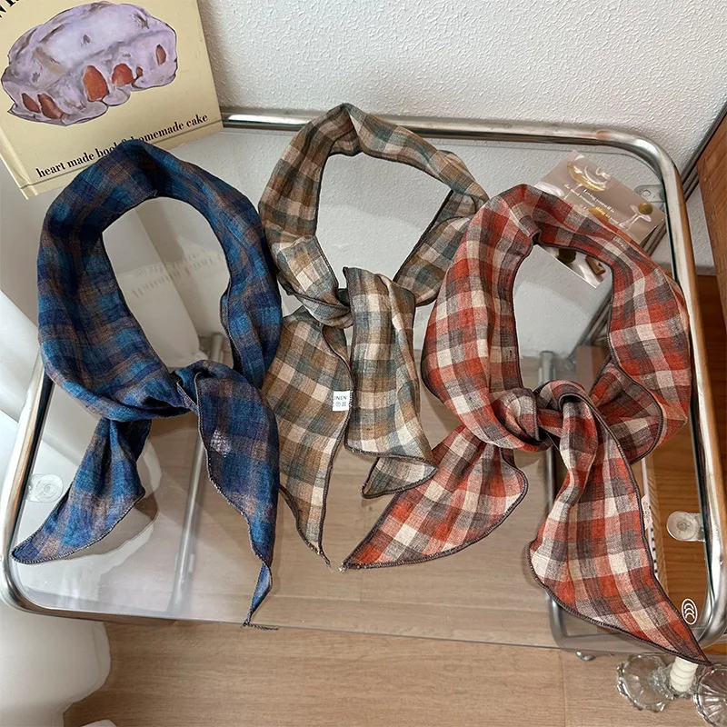 

Женский тонкий хлопковый универсальный узкий шелковый платок, всесезонная защита для шеи, украшение, новая повязка для волос