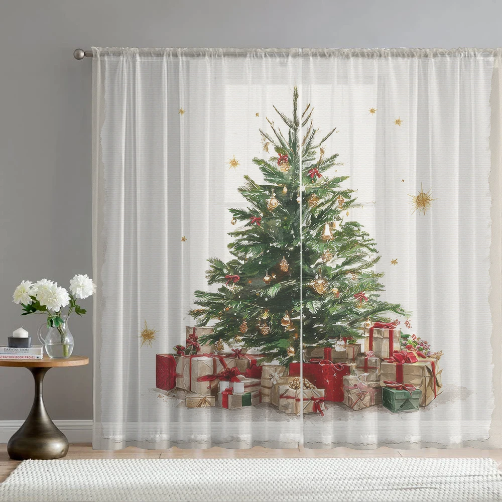 2Pcs Gift Boxes And Christmas Tree Print Home Decoration Window Screens Suitable For Coffee Shops, Restaurants, Bedrooms