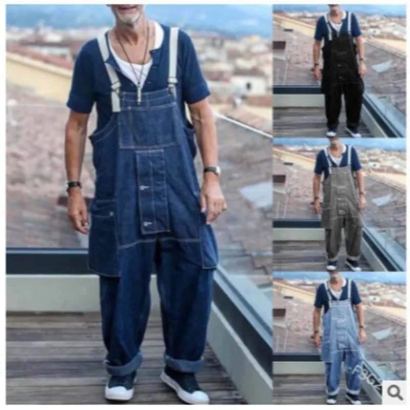 

Spring And Summer New Fashion Loose Tooling Jeans Trousers Casual Multi-pocket Men's Overalls