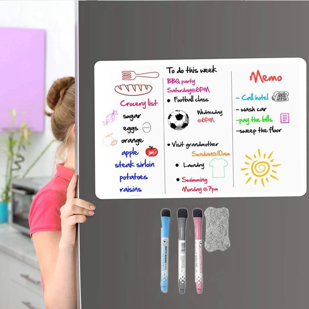 Magnetic Dry Erase Whiteboard Calendar For Refrigerator with 3 Pens and Large Eraser,For Notes Weekly Planning Drawing