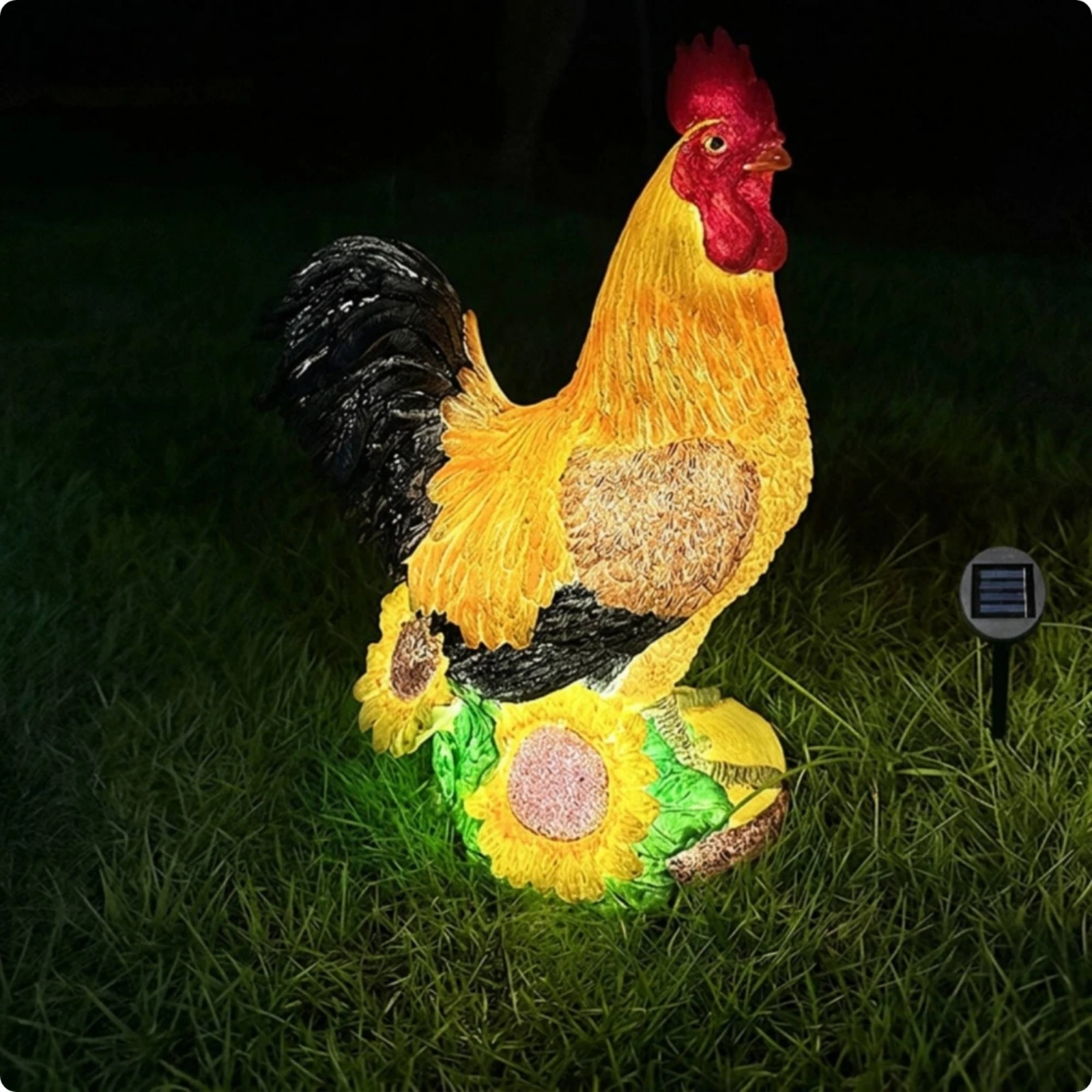 Solar Chicken Statue Resin Male Chicken Garden Ornament Hen Yard Statue Glowing Base Chicken Figurine Farmhouse Style for Hotel