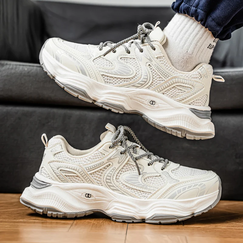 

New Spring & Autumn Men's Breathable Mesh Shoes - Trendy Versatile Platform Dad Sneakers for Sports & Leisure