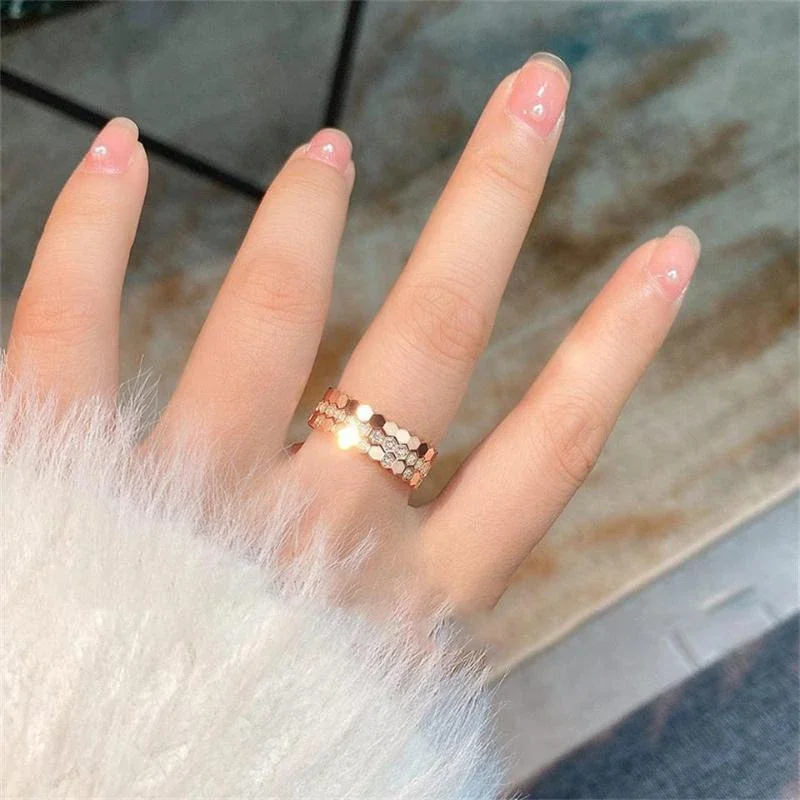 Luxury brand Fashion 3PCs Honeycomb Rings stacking Set For Women Zircon Rose Gold Color Finger Ring Wedding Engagement Jewelry