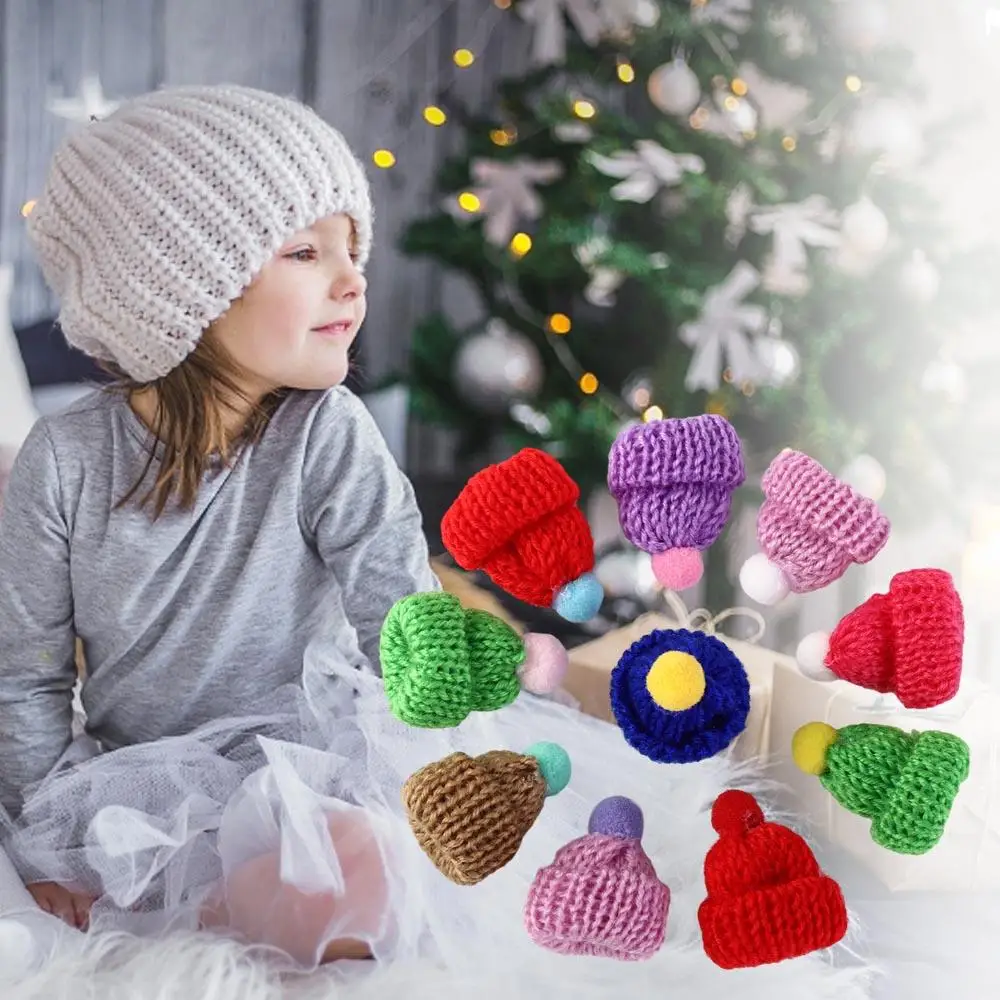 10pcs DIY Mini Knitting Hats Sewing Crafts Ornaments Christmas Mini Knitting Hats Polyester Knitting Mini Wool Hat