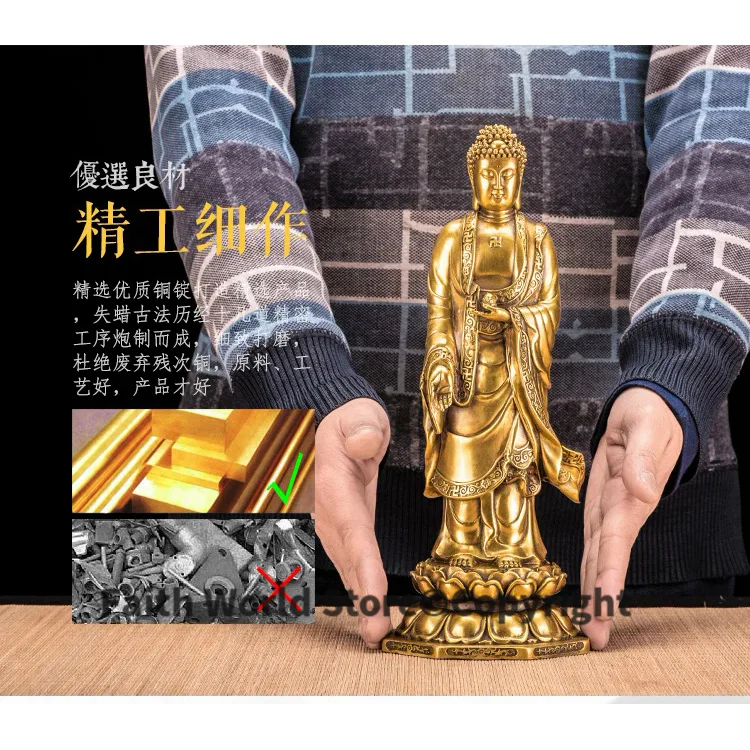 

30 cm buddha # HOME family TOP efficacious Protection Talisman Buddhism Jiuhua Mountain Lotus buddha copper figure statue