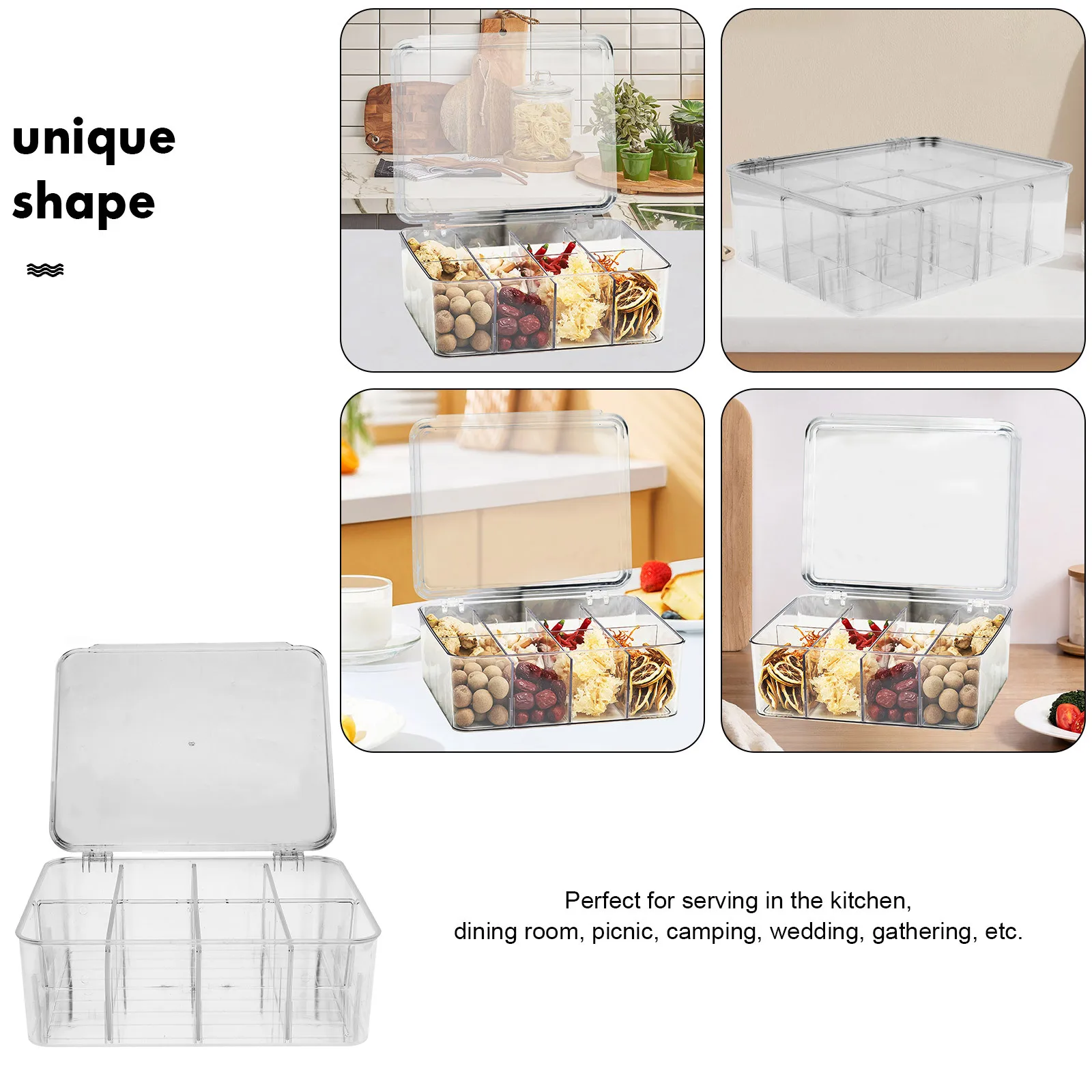 

8-Compartment Divided Veggie Tray With Lid Snack Container For Fridge Fruit Storage Candy Case Serving Tray Food Organizer