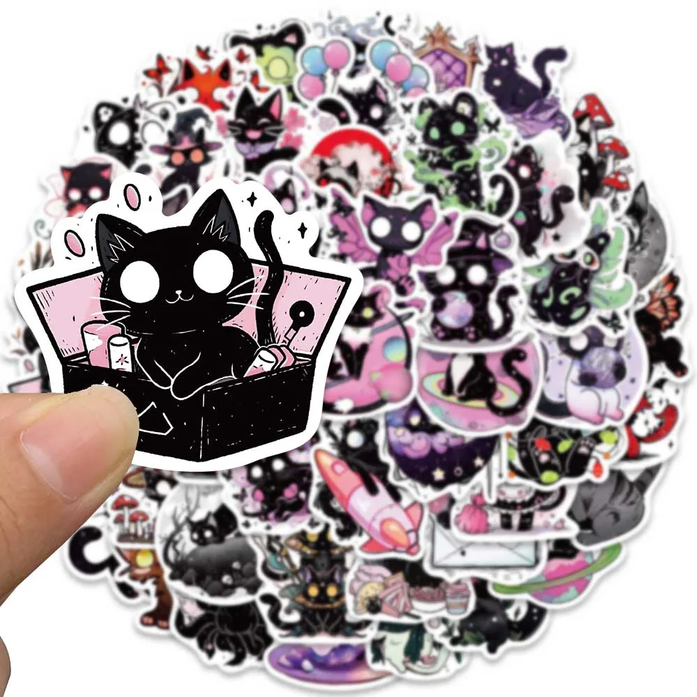 50pcs Vinyl Laptop Decals Cute Funny Cartoon Horror Cats Stickers For Laptop Phone Guitar Luggage Bike Waterproof Graffiti