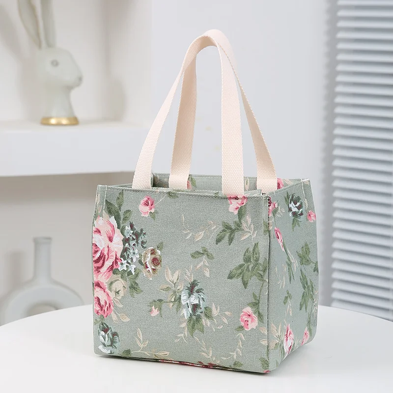 Aesthetic Floral Print Lunch Bag, Insulated Large Capacity Bento Bag, Thermal Cooler Handbag For School, Work, Travel & Picnic