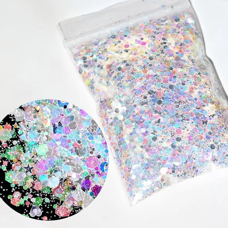 

50g Nail AB Mermaid Sequins Holographic Glitter Mix Hexagon Iridescent for Nails Art Manicure Tips Loose Glitter Sequins GOngjiA