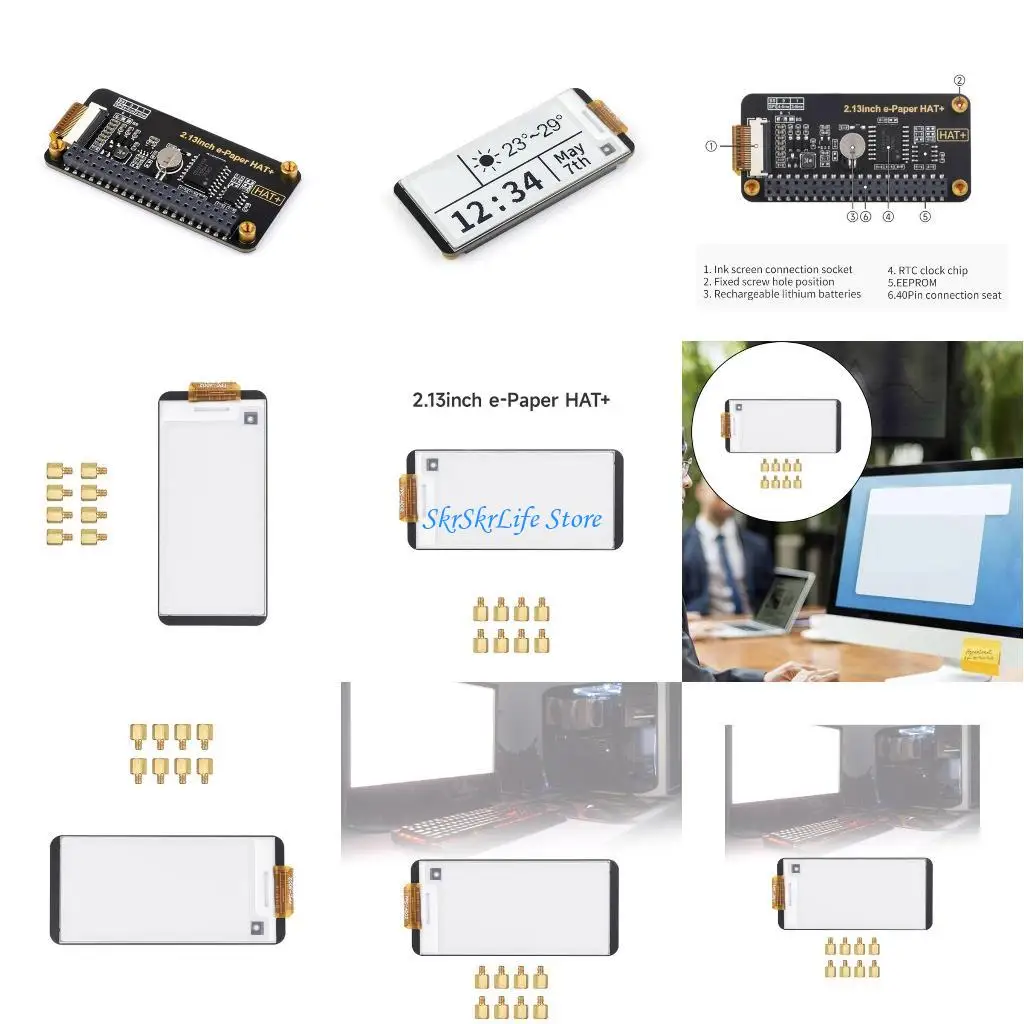 

E65E 2.13inch Electric-Ink Display HAT+ Black/White 250x122 Electric-Paper Module for RPi 5/4B/3B+