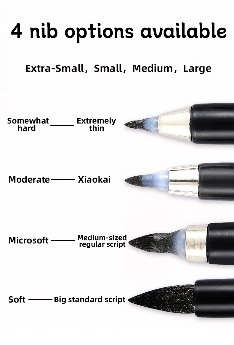 4-teiliges schwarzes Kalligrafie-Stiftset zum Zeichnen, Schreiben und Lernen, feine Pinselmarker, Kunstbedarf, Manga-Pinselstift, chinesisch – Detail 3