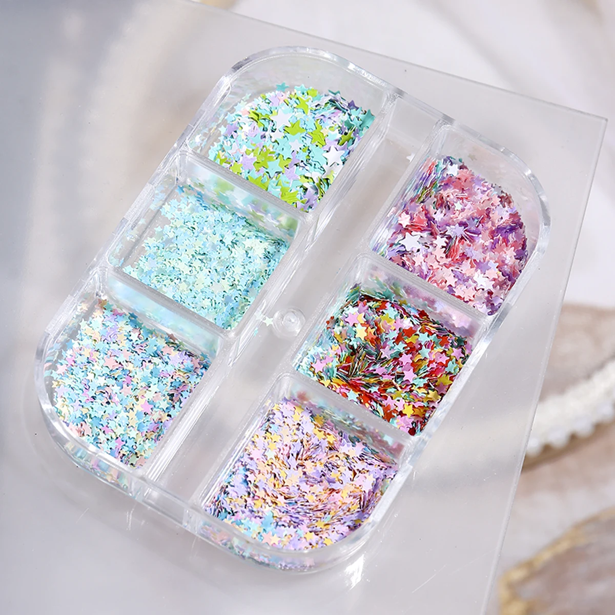Mehrfarbige Stern-Glitzer-Nagelkunst-Dekorationen, ultradünne Nagelaufkleber, niedliche fünfzackige Stern-Glitzer-ultradünne Nagelaufkleber – Detail 5
