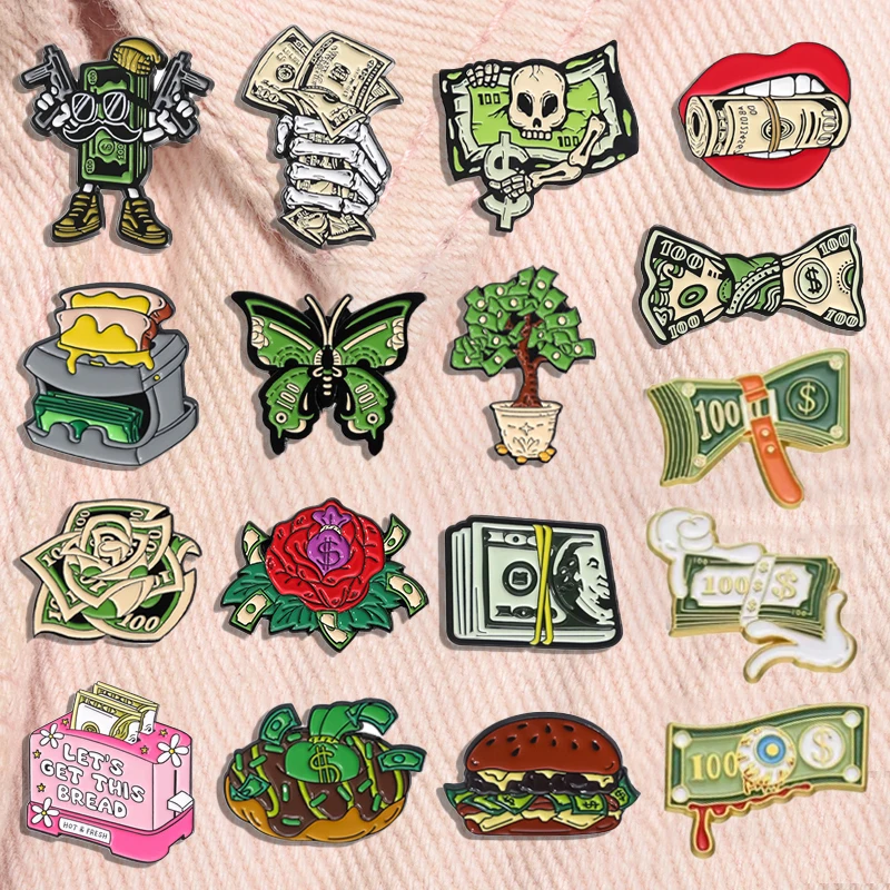Creative Money Jar Million Dollar Enamel Pins Banknote USD Symbol Metal Brooches Lapel Badge Best Jewelry Gifts For Friends