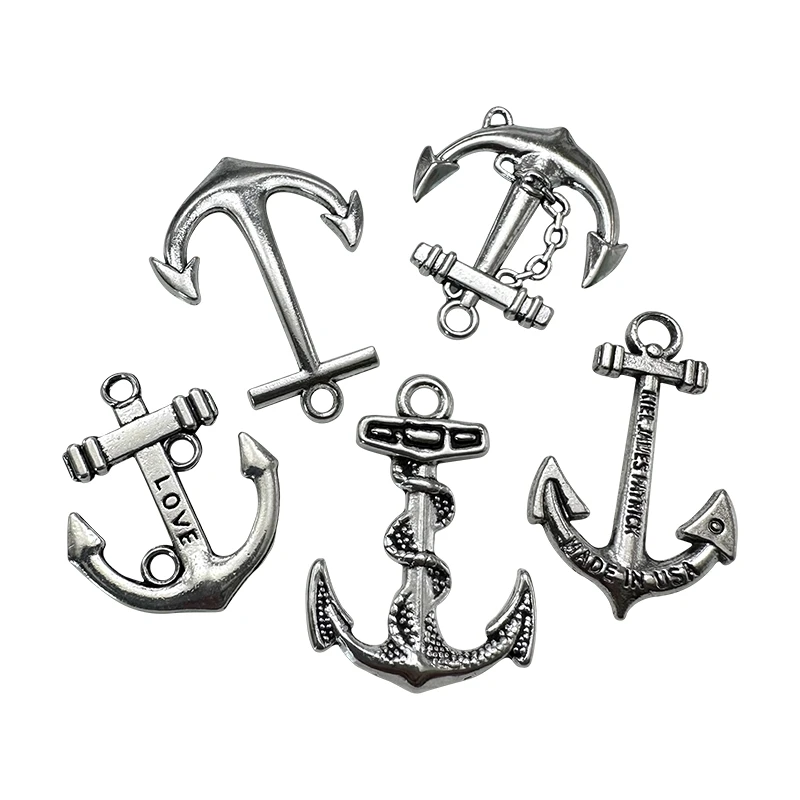 10pcs Tibetan Silver Bronze Anchor Jewelry Pendant DIY Vintage Style Bracelet Necklace Connector Making Supplies Accessories