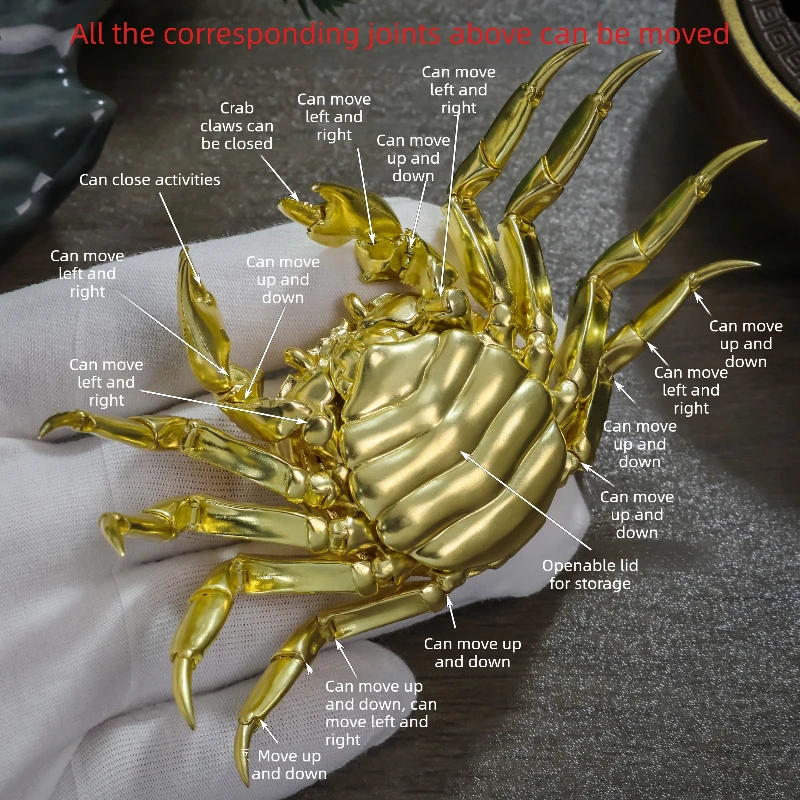 

Articulated Hairy Crab Figurine, Pure Copper Crab Figurine, with Movable Joints, A High-quality Handmade Item, A Great Gift.