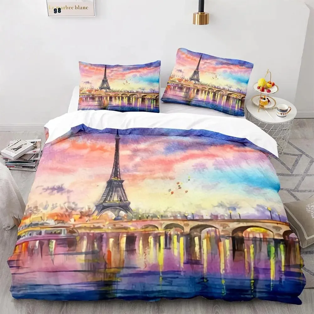 Eiffel Tower Bedding Set Boys Girls Twin Queen Size Duvet Cover Pillowcase Bed Kids Adult Fashion Home Textileextile