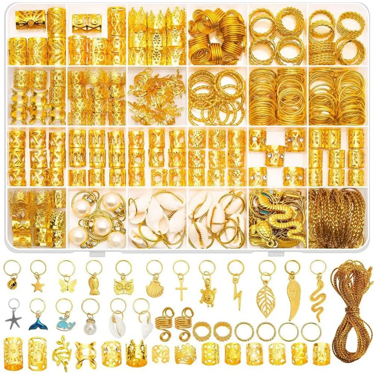 [N84R] 285PCS Gold Hair Jewelry for Braids, Gold Dreadlock Hair Accessories with Pendants Charms, Loc Jewelry for Hair