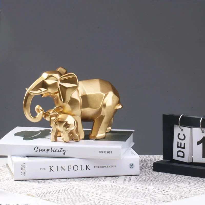 

Simple modern geometric gold elephant mother and child decoration resin home decoration statue craft carving animal statue gift