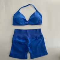 Yoga Gym Set Women Seamless Strappy Yoga Bra Top High Waist Workout Scrunch Shorts Sports Set Fitness Clothes Sportswear - Image 3