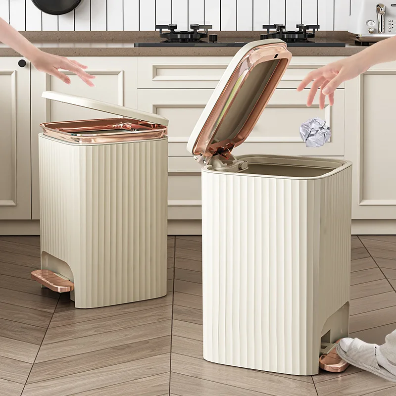 

10/15L Luxury Pressing Type Trash Can With Pedal Lid Large Capacity Trash Bin Waterproof Wastebasket For Bathroom