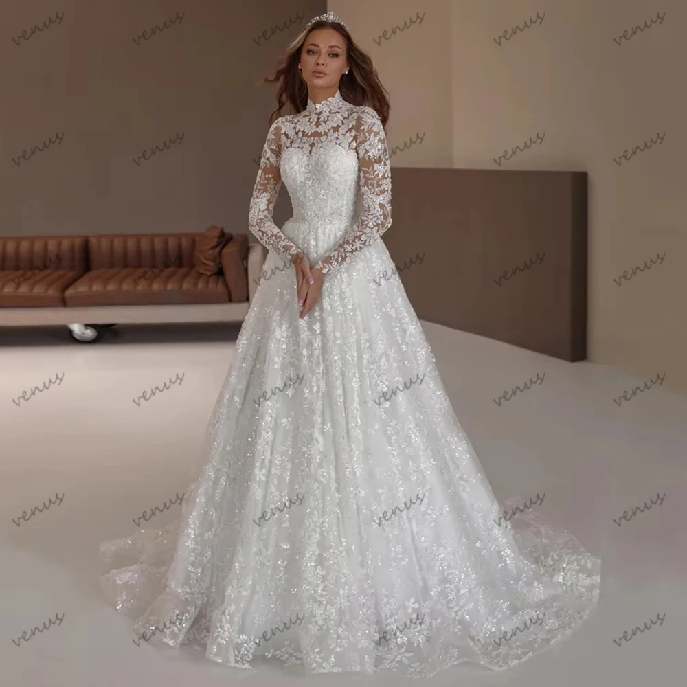 Gorgeous Wedding Dresses Pretty Bridal Gowns Lace Appliques Modest Full Sleeves Robes Charming Vestidos De Novia Customized 2026