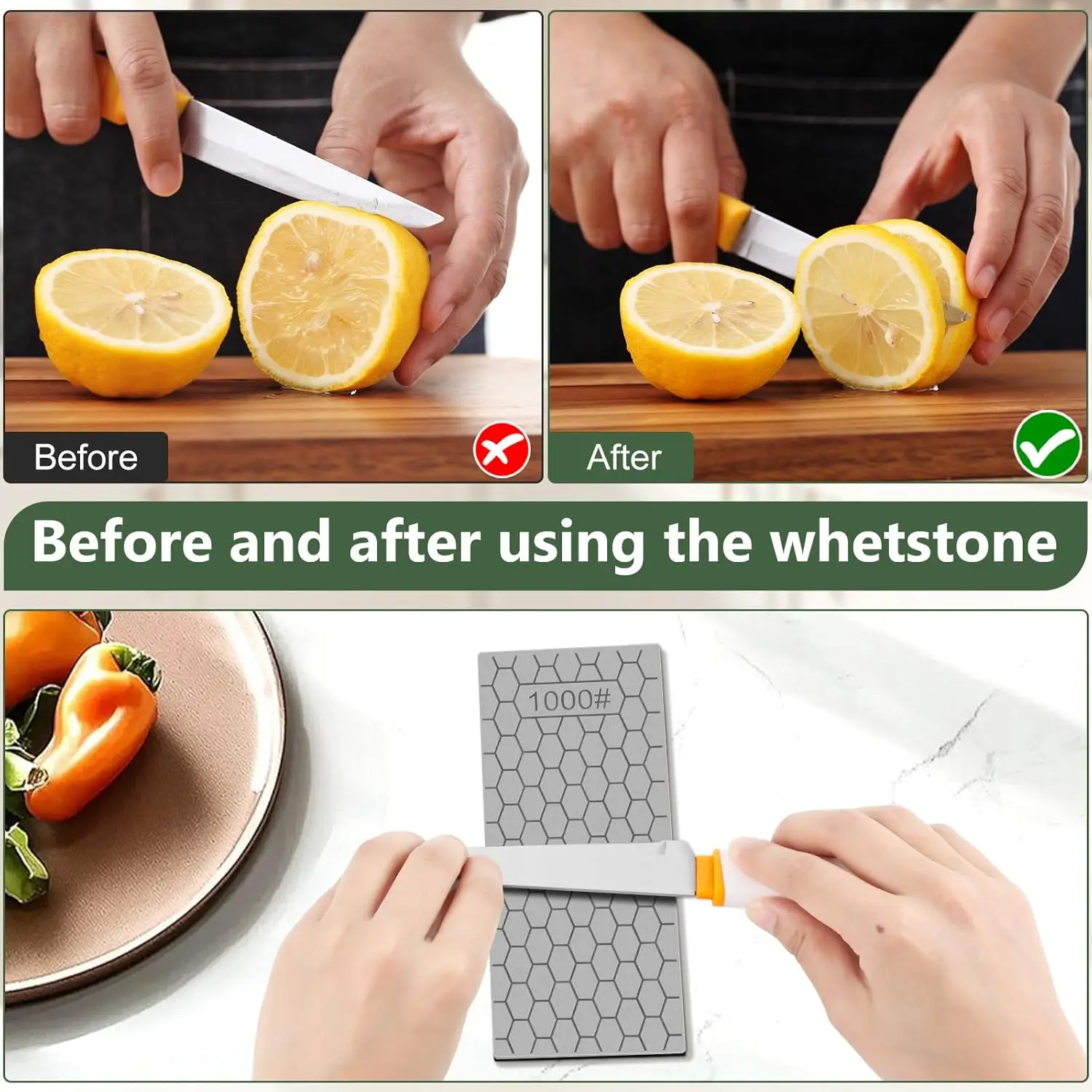 Honeycomb Diamond Sharpening Stone, Whetstone with Anti-Slip Base Outdoor Kitchen Sharpening Tool (400/600/800/1000/1200 Grit)