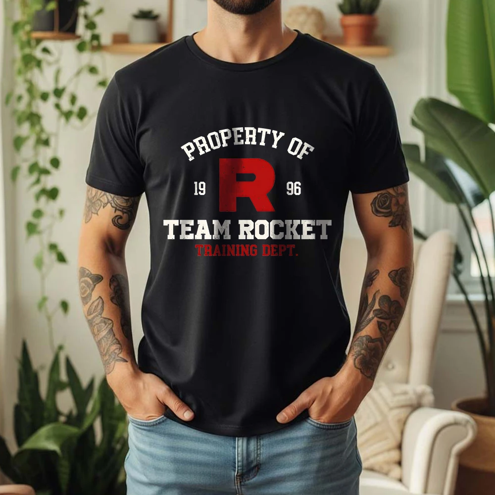 100% Cotton Team Rocket T-Shirt 1996 Pokémon Anime Retro Style Oversized Breathable Casual Short Sleeve