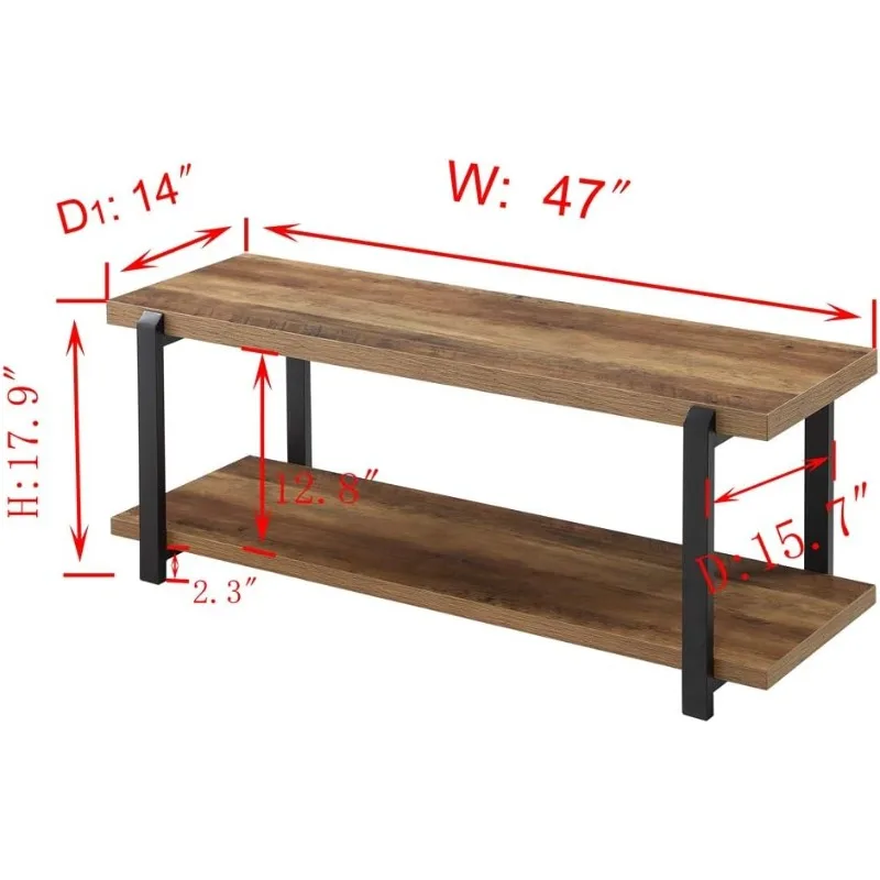 Entryway Bench, Industrial Shoe Bench for Living Room, Rustic Indoor Shoe Storage Bench Seat, Easy Assembly, Oak 47 inch