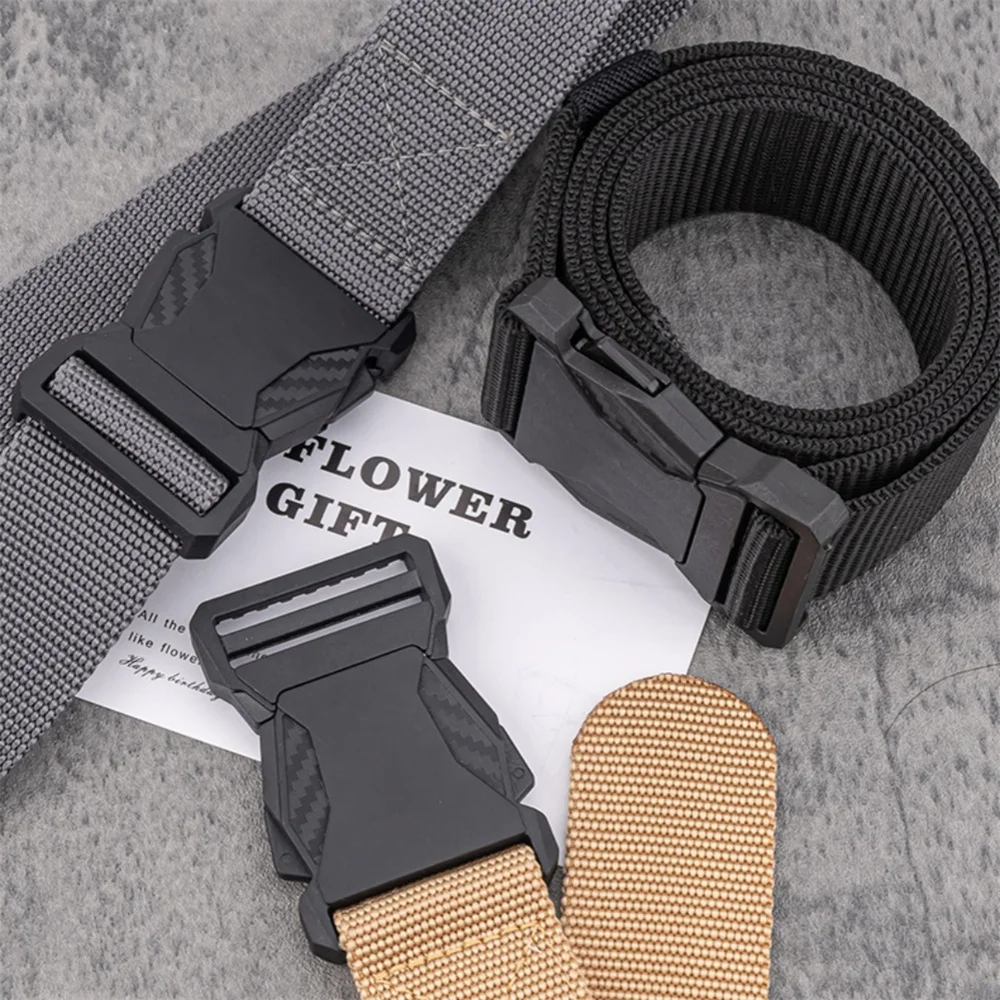 Men Outdoor Tactical Belt Quick Release Buckle Casual Sports Nylon Canvas Belts Multifunctional Hunting Woven Military Belt