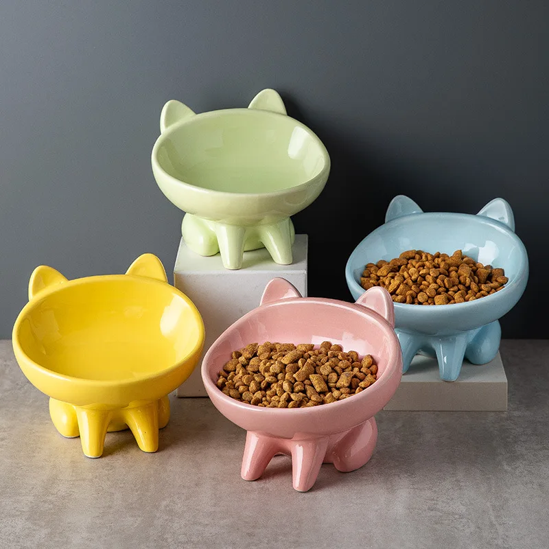 Factory Direct Sale Ceramic Pet Cat Bowl Oblique Mouth Cat Food Bowl  Protect Cervical Spine Ceramic Pet Bowl