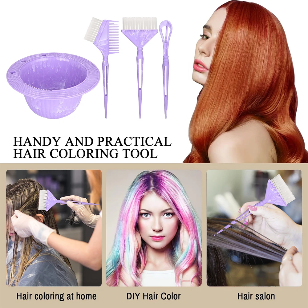 

New 4Pcs Hair Dye Marble Color Brush and Bowl Set, Color Bowl Brushes Tool Mixing Bowl Kit Tint Comb Hair Coloring Kit Accessory